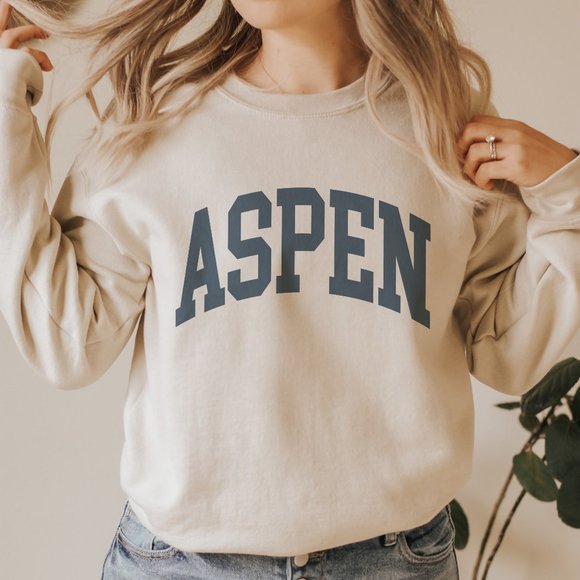 Aspen Colorado Vintage Aesthetic Ski Sweater - Sand Unisex Crewneck Sweatshirt - Picture 5 of 6